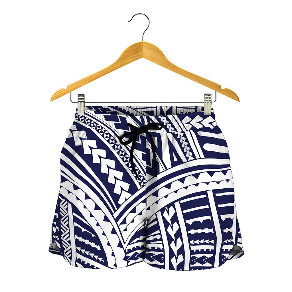 Blue Maori Polynesian Tattoo Print Women's Shorts