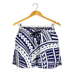 Blue Maori Polynesian Tattoo Print Women's Shorts