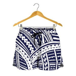 Blue Maori Polynesian Tattoo Print Women's Shorts