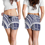 Blue Maori Polynesian Tattoo Print Women's Shorts