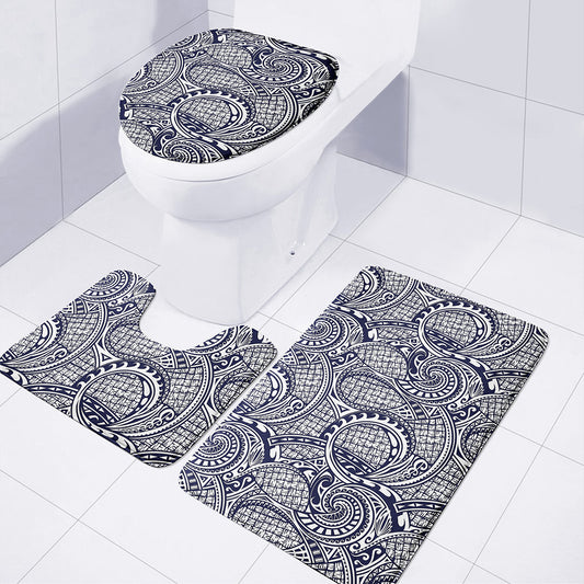 Blue Maori Polynesian Tribal Print 3 Piece Bath Mat Set