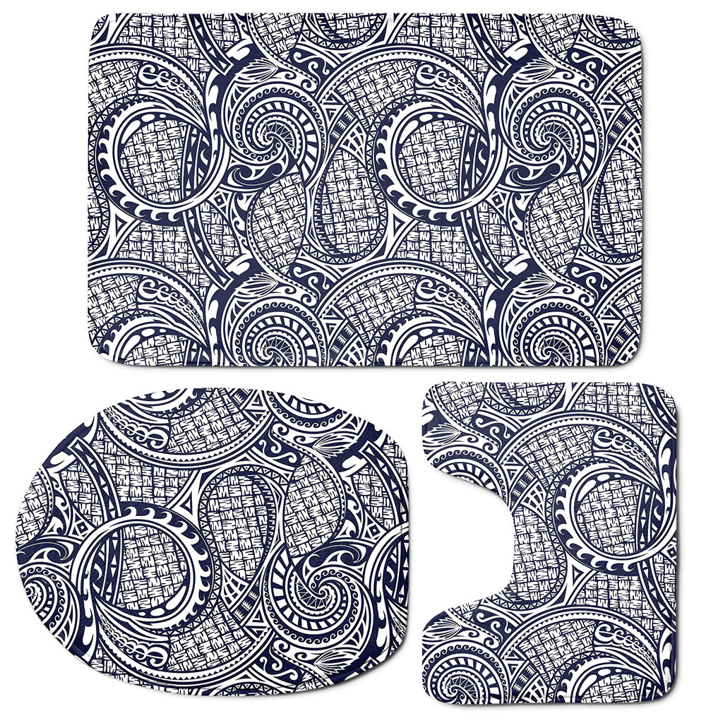 Blue Maori Polynesian Tribal Print 3 Piece Bath Mat Set