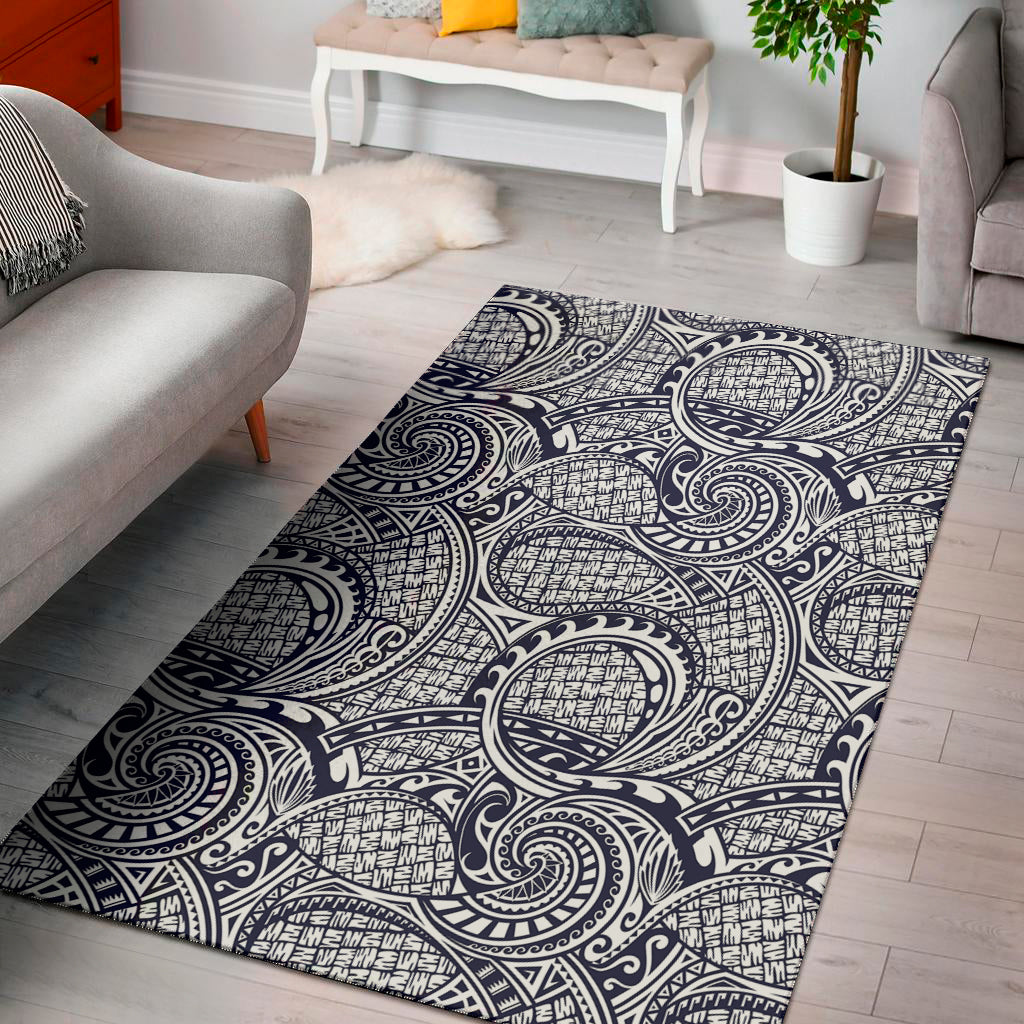 Blue Maori Polynesian Tribal Print Area Rug