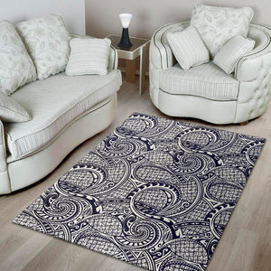 Blue Maori Polynesian Tribal Print Area Rug