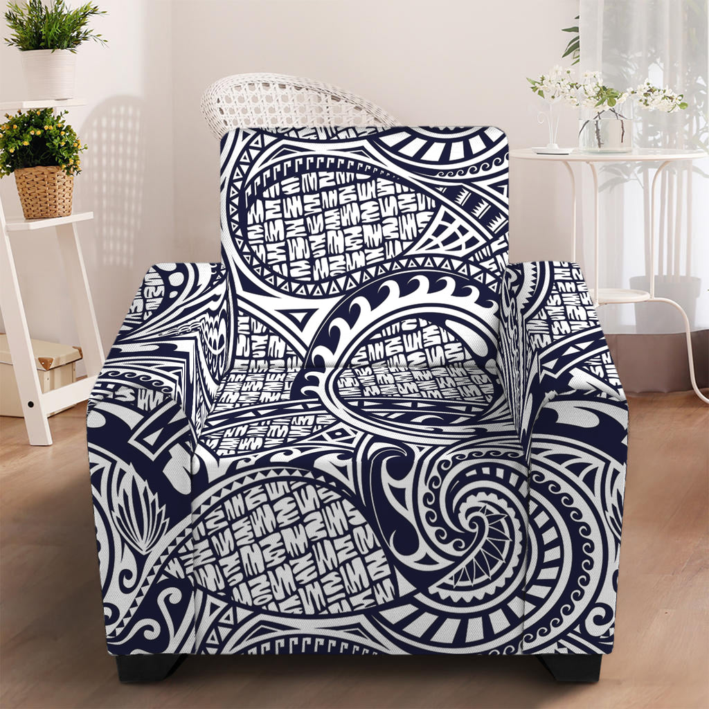 Blue Maori Polynesian Tribal Print Armchair Slipcover