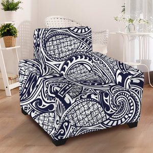 Blue Maori Polynesian Tribal Print Armchair Slipcover