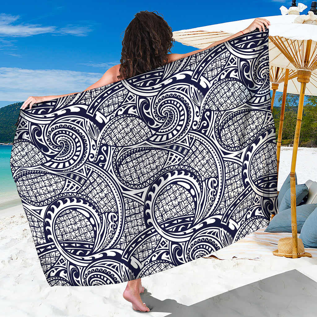 Blue Maori Polynesian Tribal Print Beach Sarong Wrap