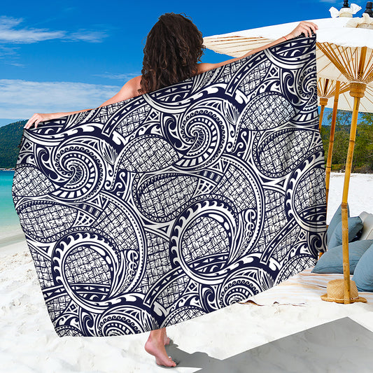 Blue Maori Polynesian Tribal Print Beach Sarong Wrap