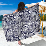Blue Maori Polynesian Tribal Print Beach Sarong Wrap
