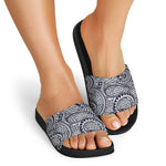Blue Maori Polynesian Tribal Print Black Slide Sandals