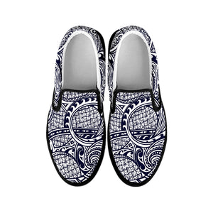 Blue Maori Polynesian Tribal Print Black Slip On Shoes