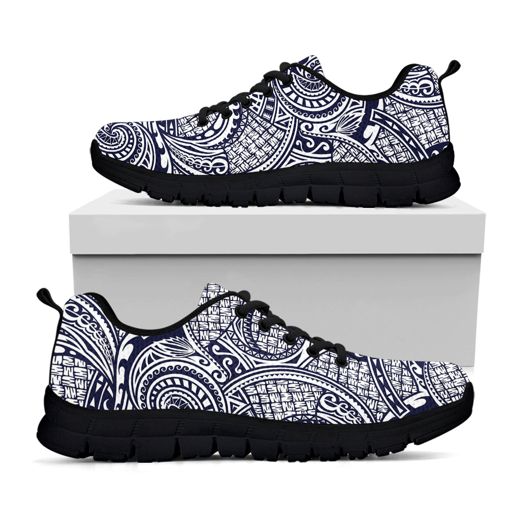 Blue Maori Polynesian Tribal Print Black Sneakers