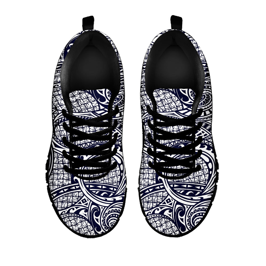 Blue Maori Polynesian Tribal Print Black Sneakers