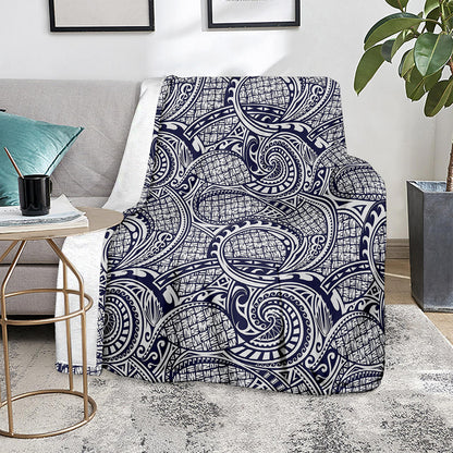 Blue Maori Polynesian Tribal Print Blanket
