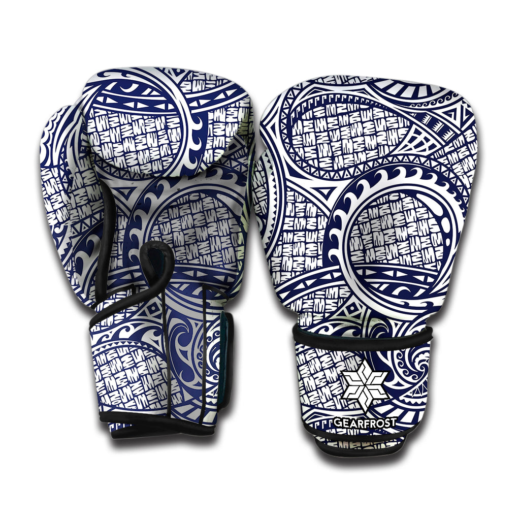 Blue Maori Polynesian Tribal Print Boxing Gloves