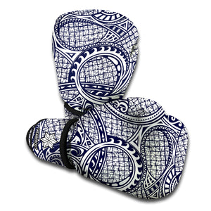 Blue Maori Polynesian Tribal Print Boxing Gloves