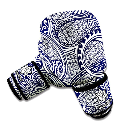 Blue Maori Polynesian Tribal Print Boxing Gloves