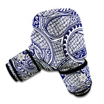 Blue Maori Polynesian Tribal Print Boxing Gloves