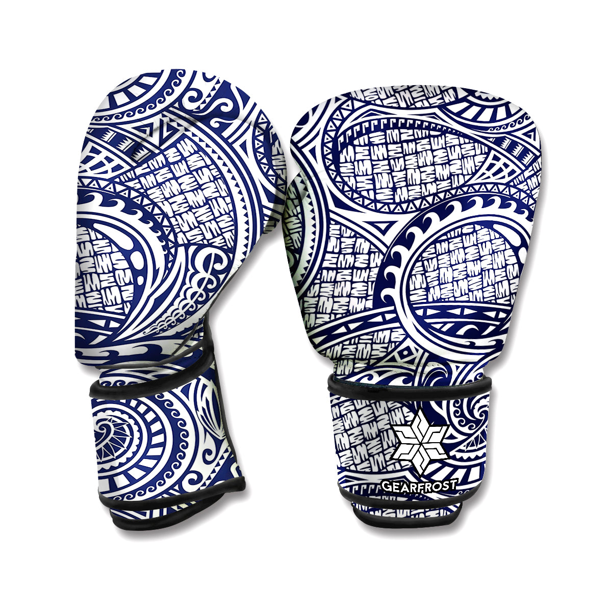 Blue Maori Polynesian Tribal Print Boxing Gloves