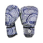 Blue Maori Polynesian Tribal Print Boxing Gloves