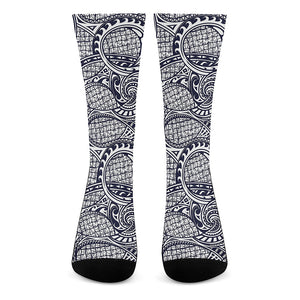 Blue Maori Polynesian Tribal Print Crew Socks