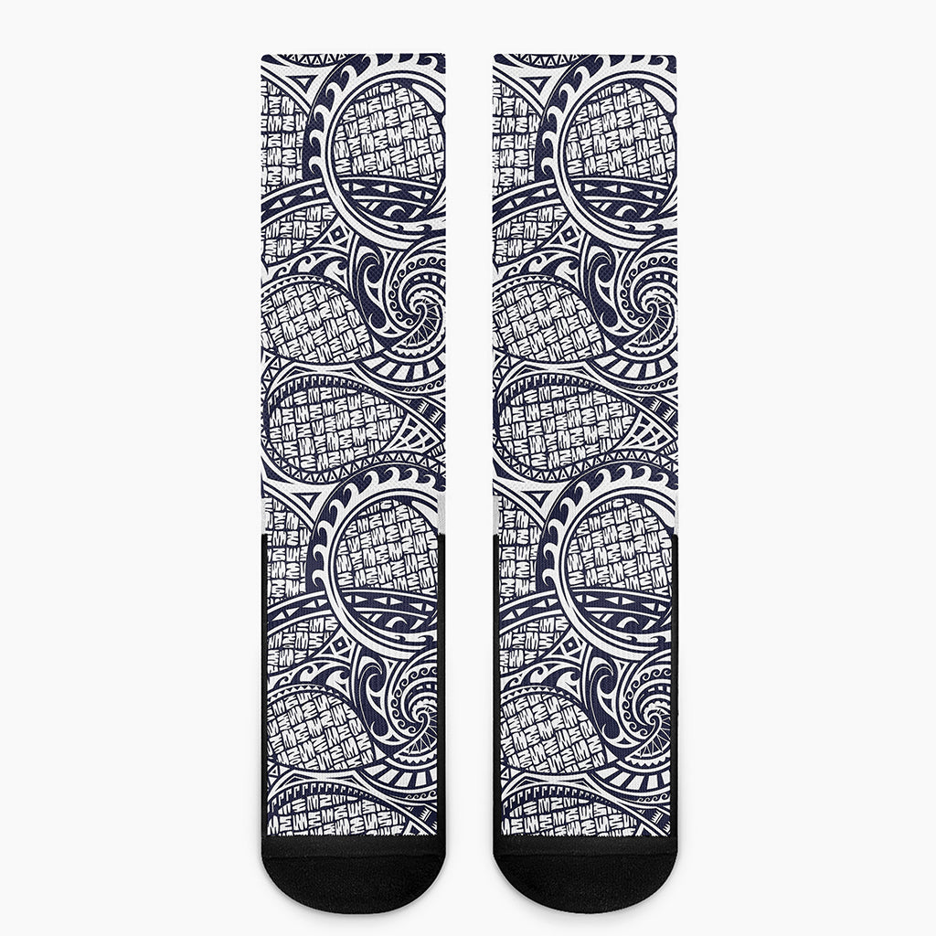 Blue Maori Polynesian Tribal Print Crew Socks