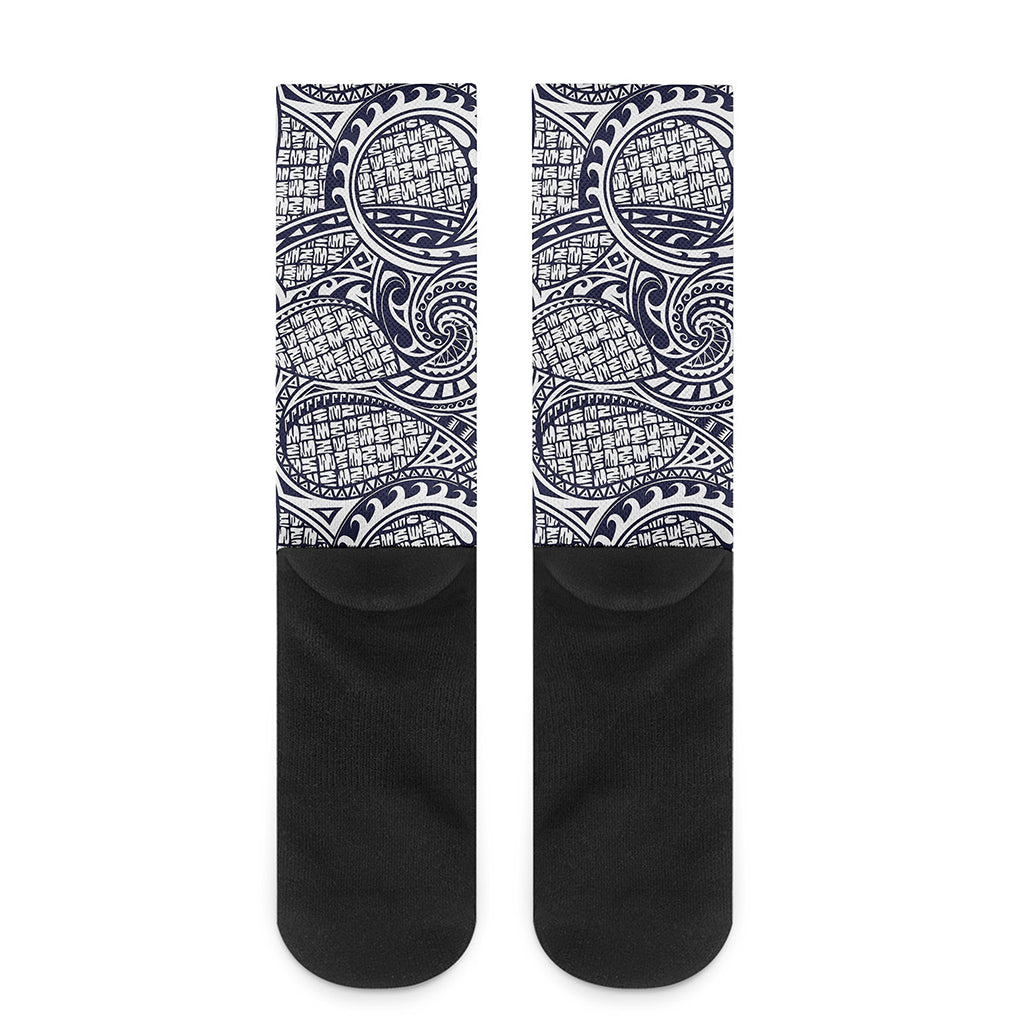 Blue Maori Polynesian Tribal Print Crew Socks