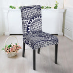 Blue Maori Polynesian Tribal Print Dining Chair Slipcover