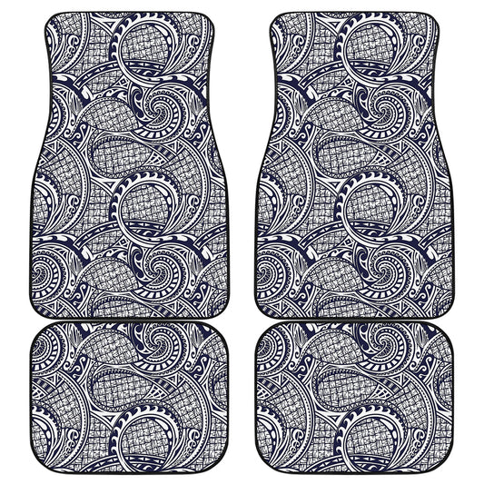 Blue Maori Polynesian Tribal Print Front and Back Car Floor Mats