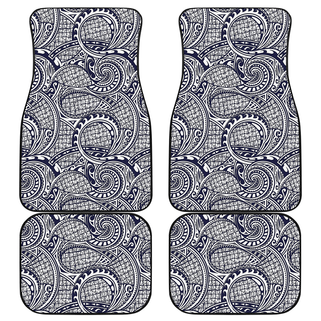 Blue Maori Polynesian Tribal Print Front and Back Car Floor Mats