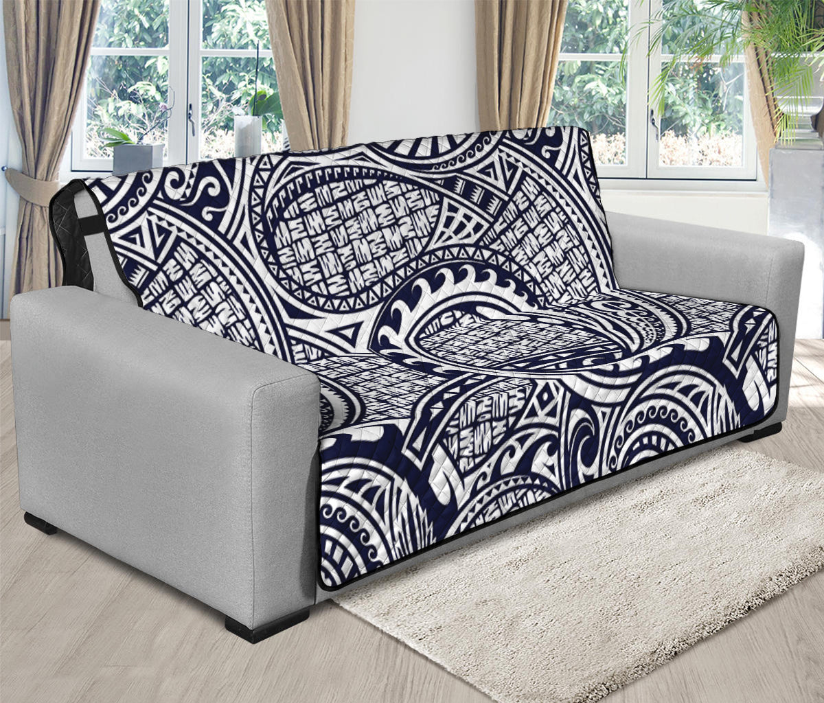 Blue Maori Polynesian Tribal Print Futon Protector