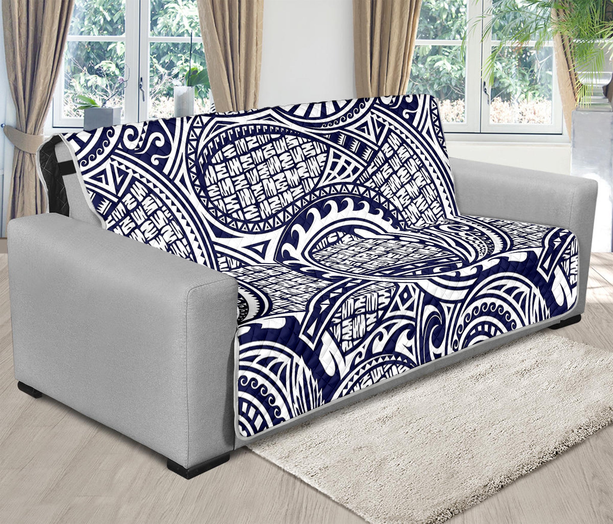 Blue Maori Polynesian Tribal Print Futon Protector