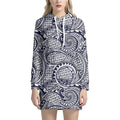 Blue Maori Polynesian Tribal Print Pullover Hoodie Dress