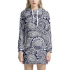 Blue Maori Polynesian Tribal Print Hoodie Dress