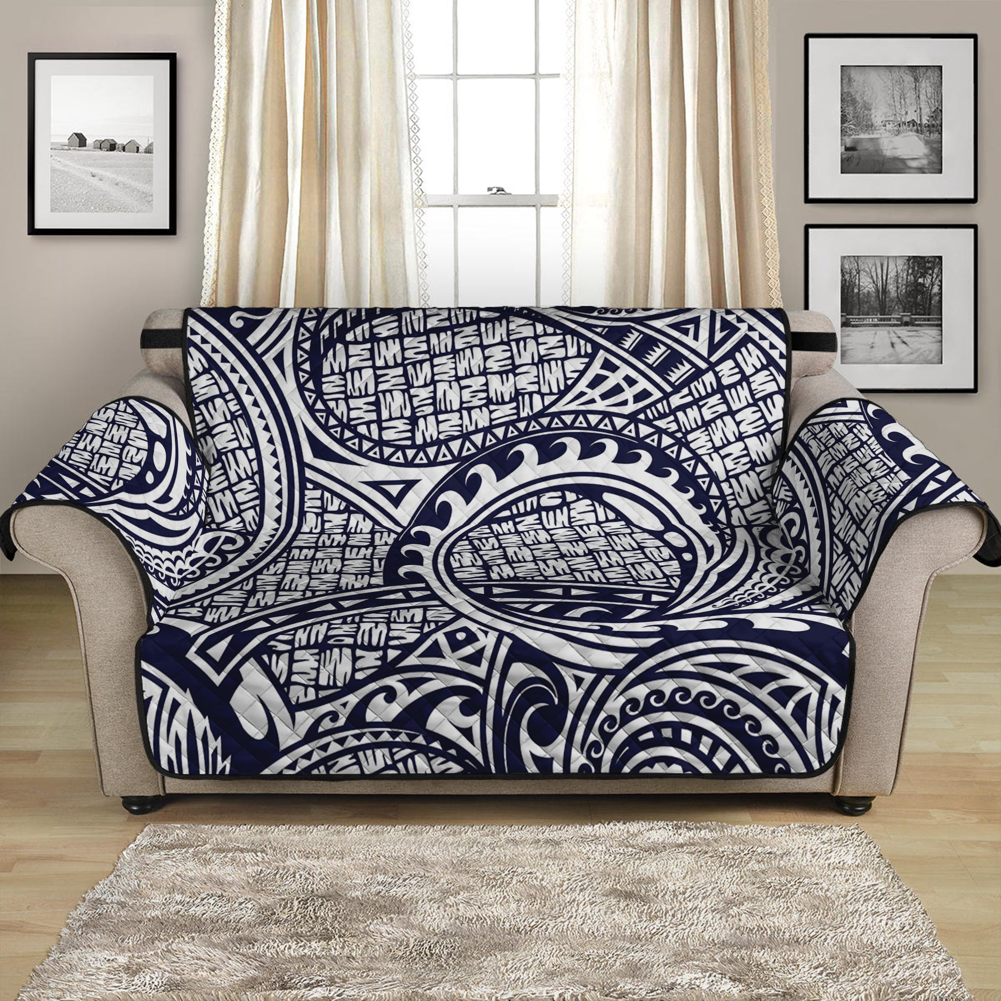 Blue Maori Polynesian Tribal Print Loveseat Protector