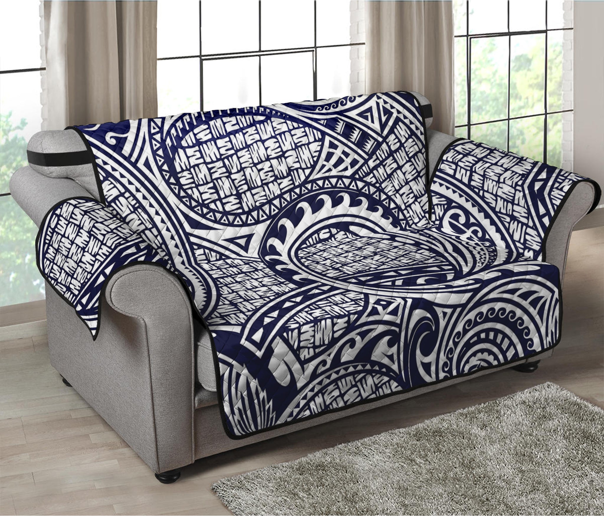 Blue Maori Polynesian Tribal Print Loveseat Protector