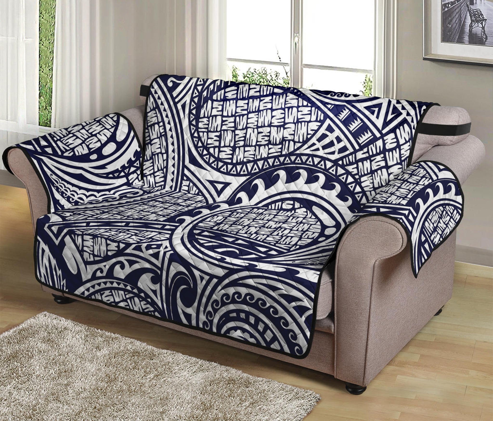 Blue Maori Polynesian Tribal Print Loveseat Protector