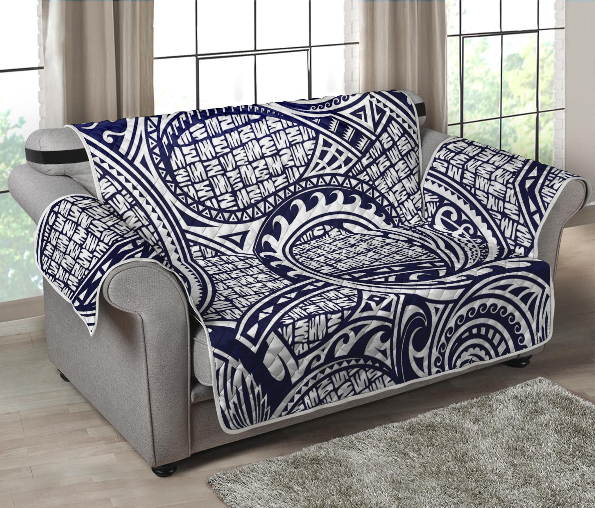 Blue Maori Polynesian Tribal Print Loveseat Protector