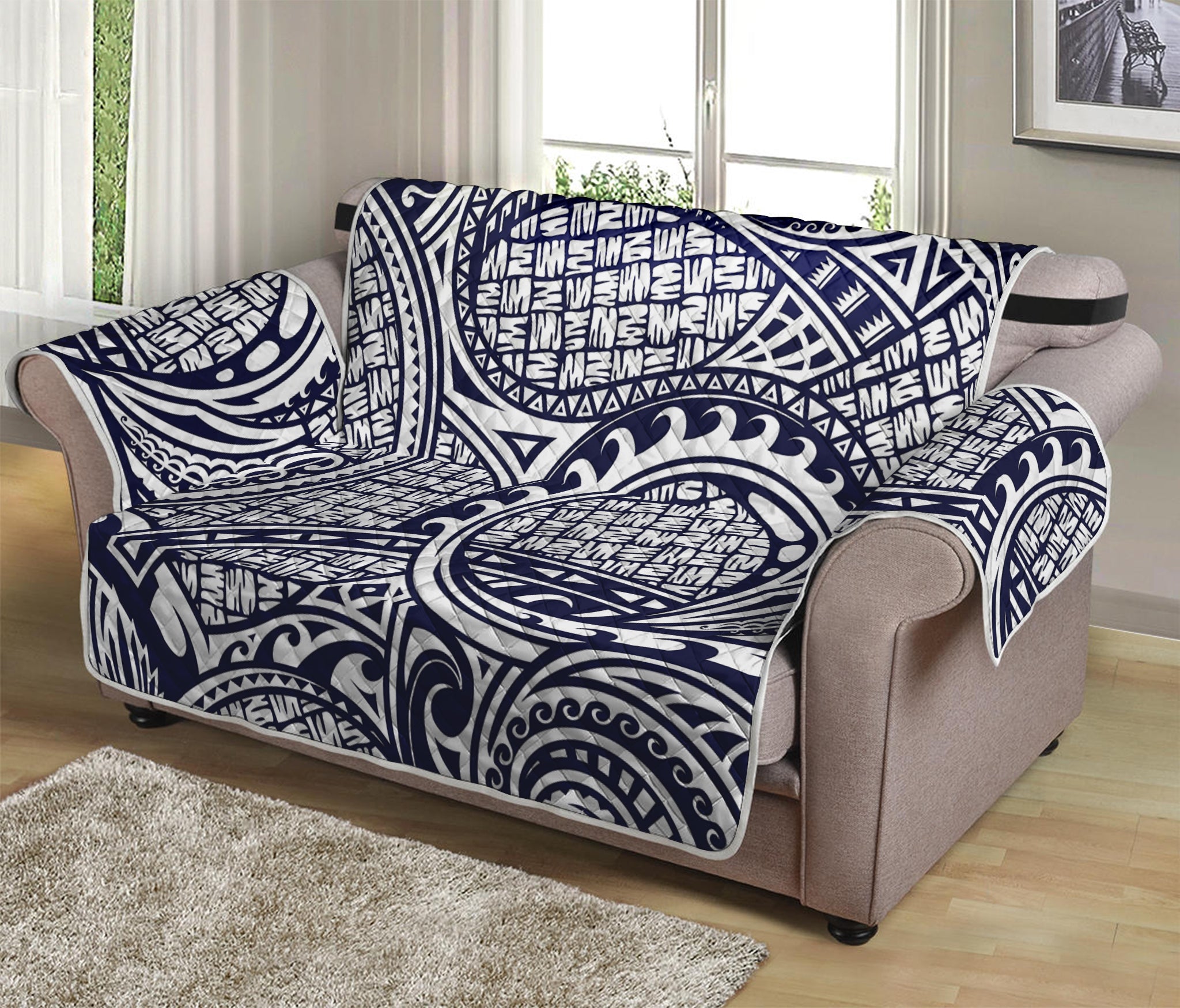 Blue Maori Polynesian Tribal Print Loveseat Protector