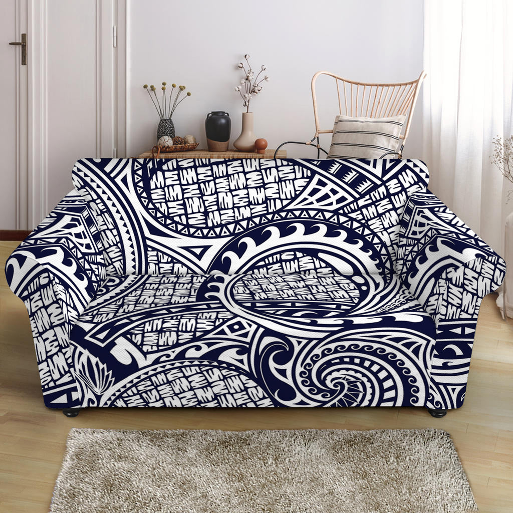 Blue Maori Polynesian Tribal Print Loveseat Slipcover