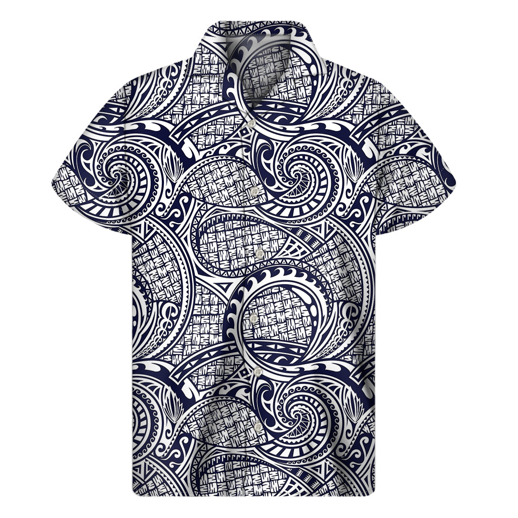 Blue Maori Polynesian Tribal Print Men's Short Sleeve Shirt