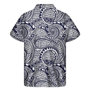 Blue Maori Polynesian Tribal Print Men's Short Sleeve Shirt