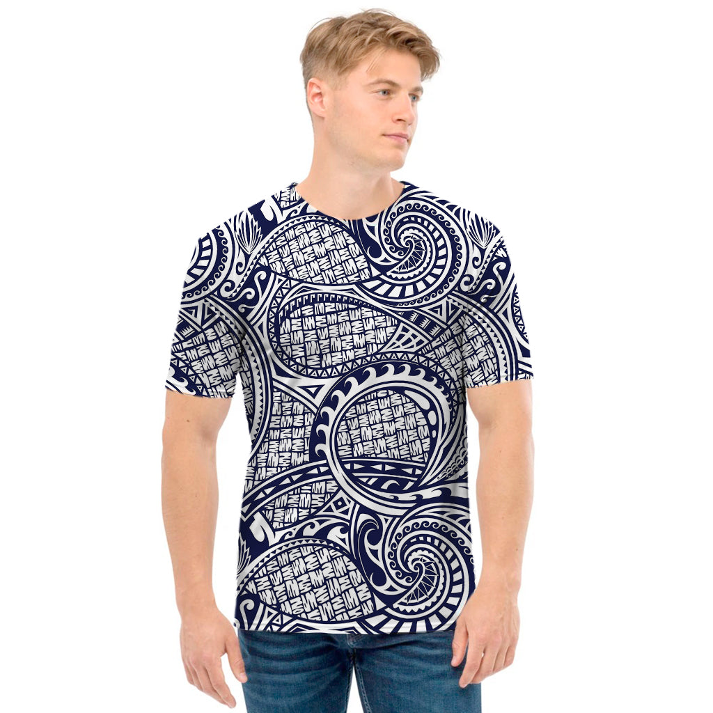 Blue Maori Polynesian Tribal Print Men's T-Shirt