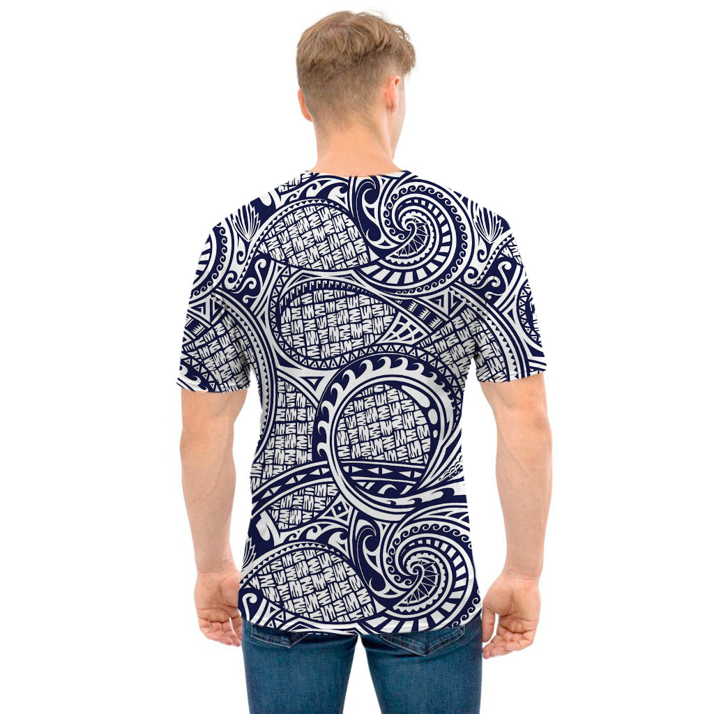 Blue Maori Polynesian Tribal Print Men's T-Shirt