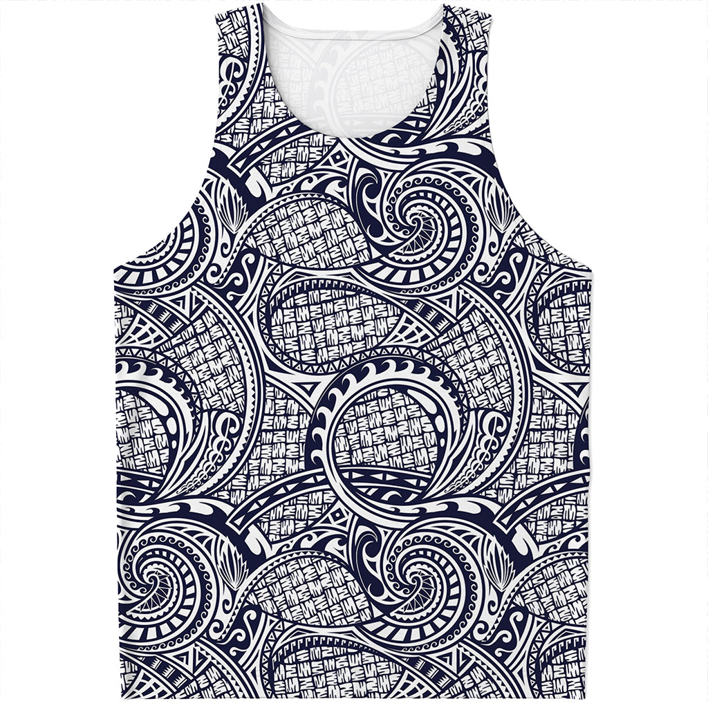 Blue Maori Polynesian Tribal Print Men's Tank Top