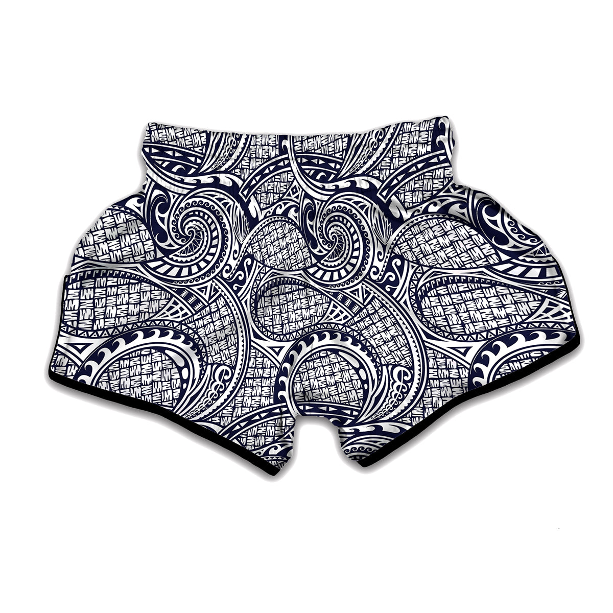 Blue Maori Polynesian Tribal Print Muay Thai Boxing Shorts