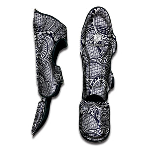 Blue Maori Polynesian Tribal Print Muay Thai Shin Guard