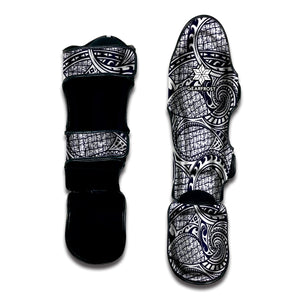 Blue Maori Polynesian Tribal Print Muay Thai Shin Guard