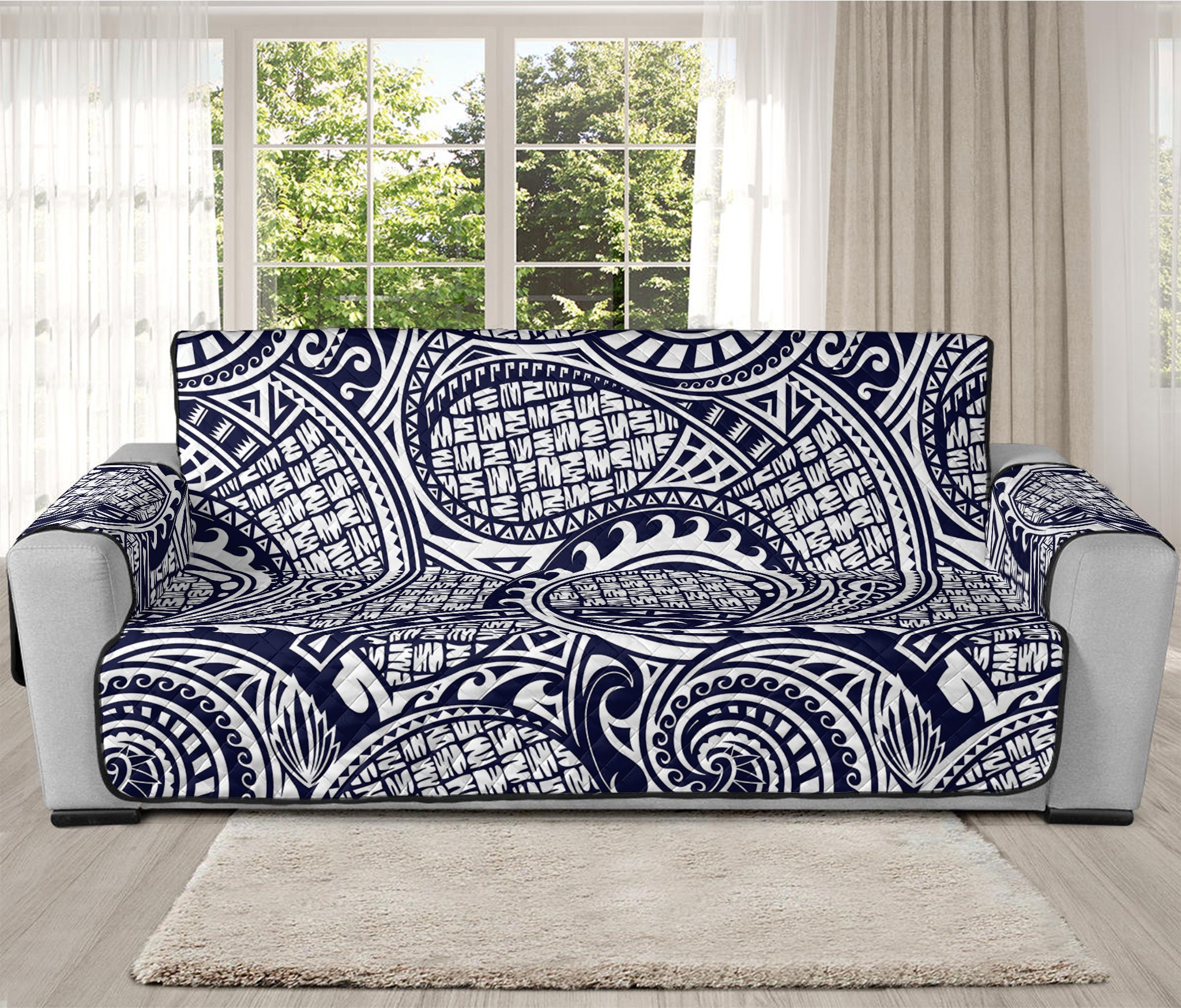 Blue Maori Polynesian Tribal Print Oversized Sofa Protector