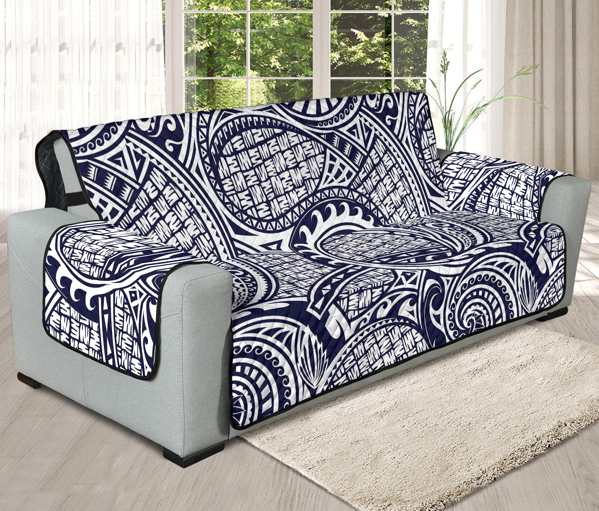 Blue Maori Polynesian Tribal Print Oversized Sofa Protector